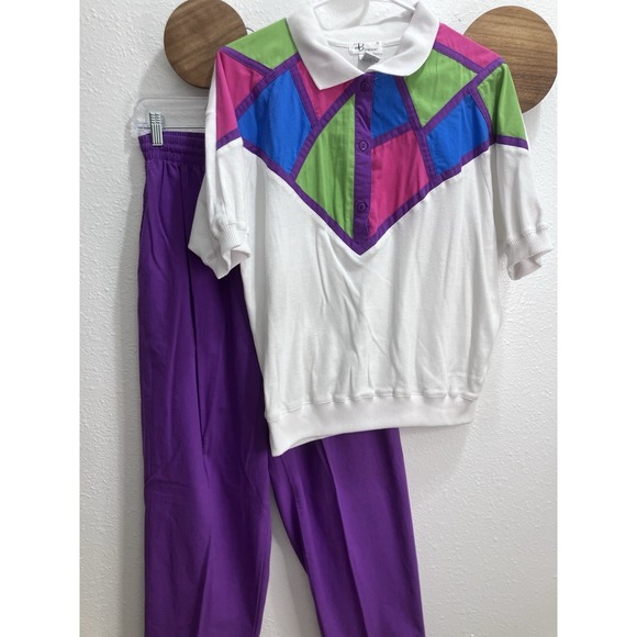 Bocoo Pants - Vintage 80s Bocoo 2 Piece Outfit Light Weight Pant Shirt Large Retro Geometric